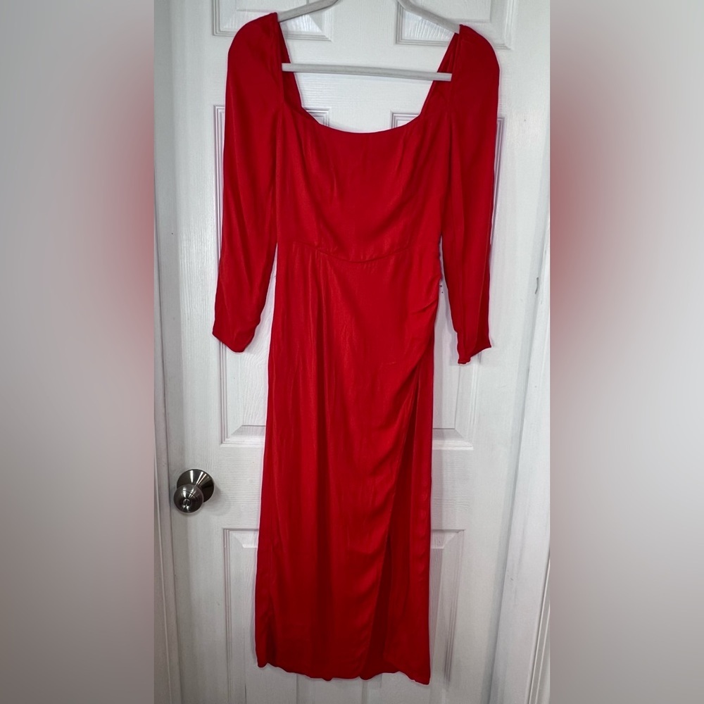 ReformationOrange/Red Long Sleeve Asymmetric Midi Dress Size 2 - Picture 2 of 14